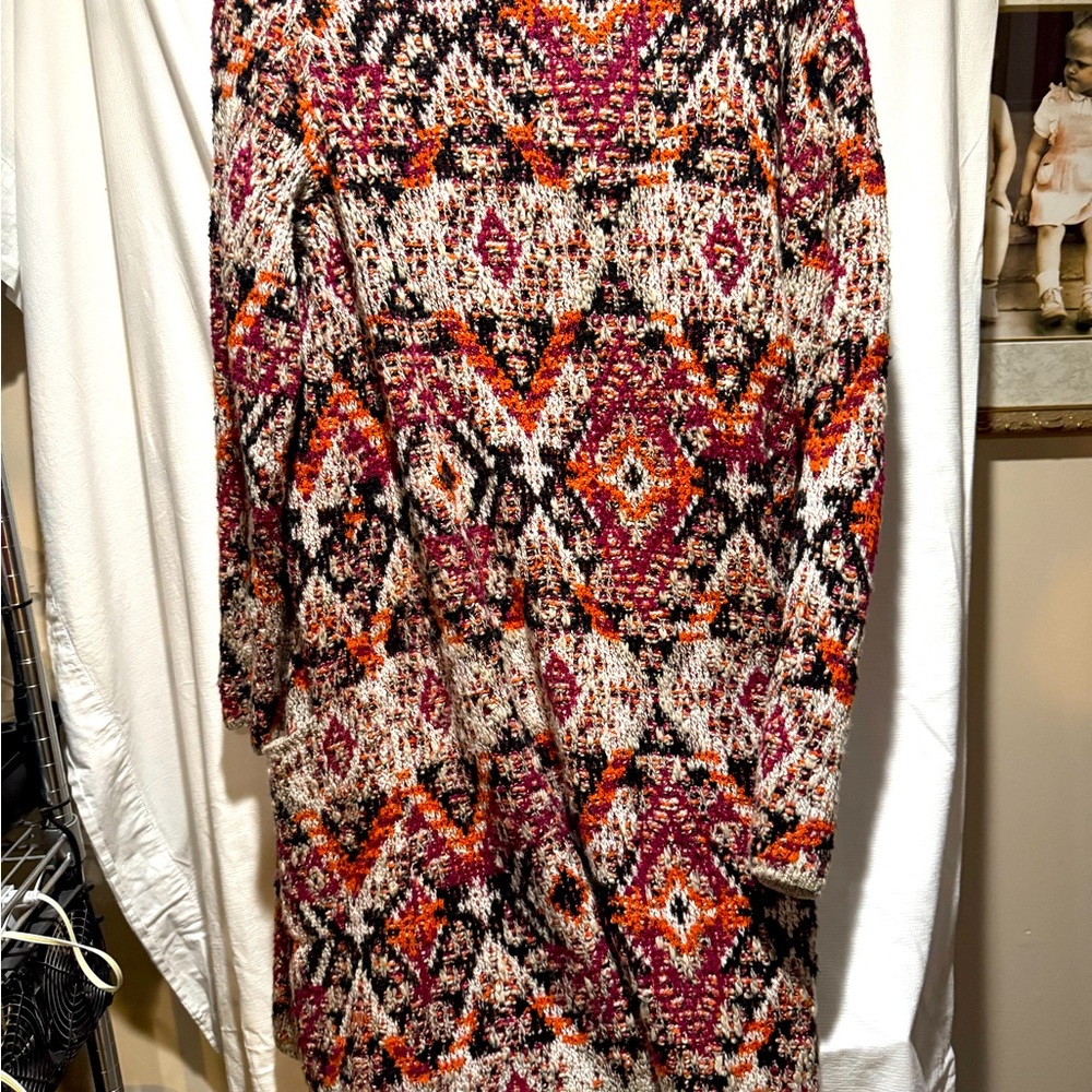 J Jill knee length long sleeved multi colored cardigan. Worn maybe two times.